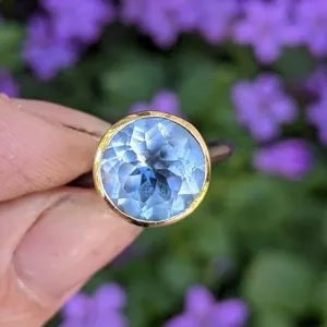 10mm Blue Topaz 18kt Gold Cup and Oxidized Silver Ring