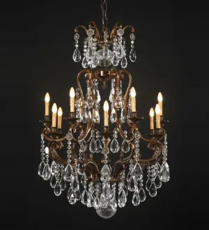 12 Light Brass Chandelier With Bohemian Crystals