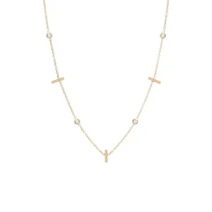 14k 5 Vertical Tiny Bar & Floating Diamond Station Necklace