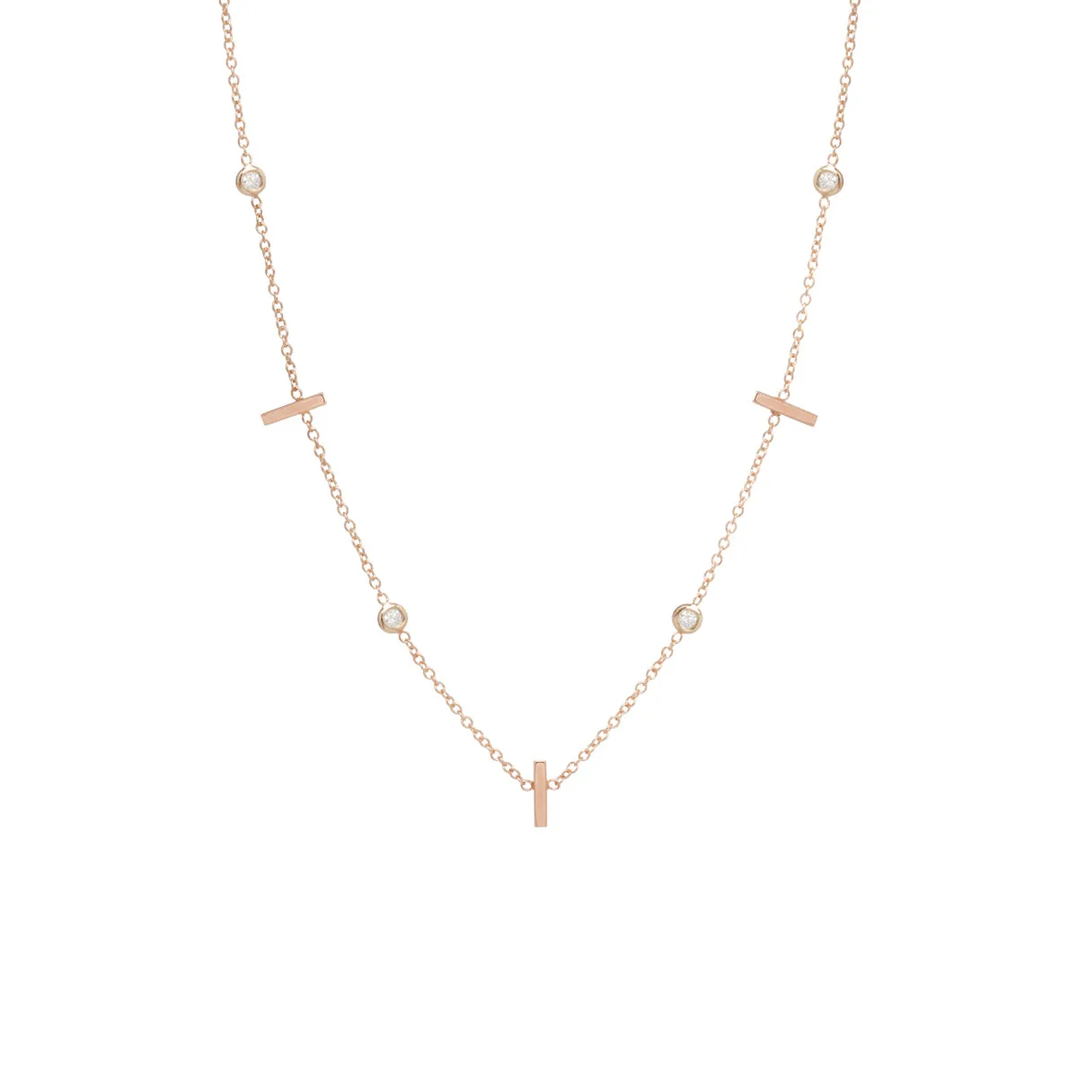 14k 5 Vertical Tiny Bar & Floating Diamond Station Necklace