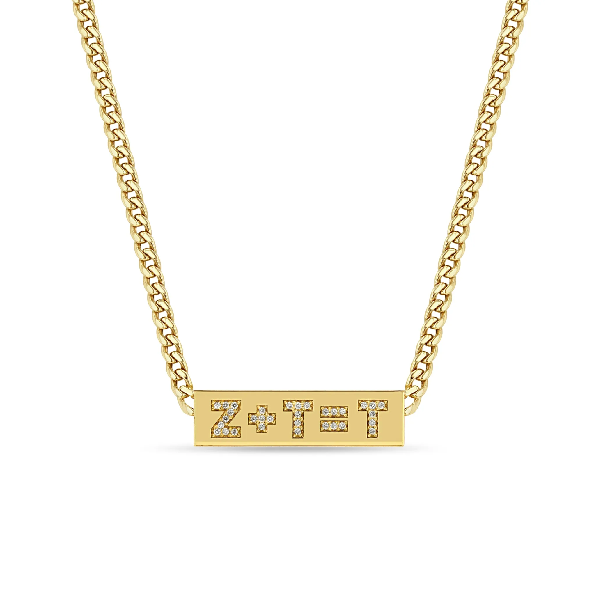 14k Curb Chain Pavé Diamond Initial Equation ID necklace