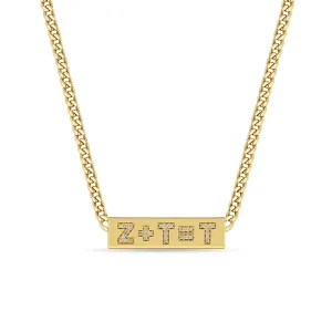 14k Curb Chain Pavé Diamond Initial Equation ID necklace