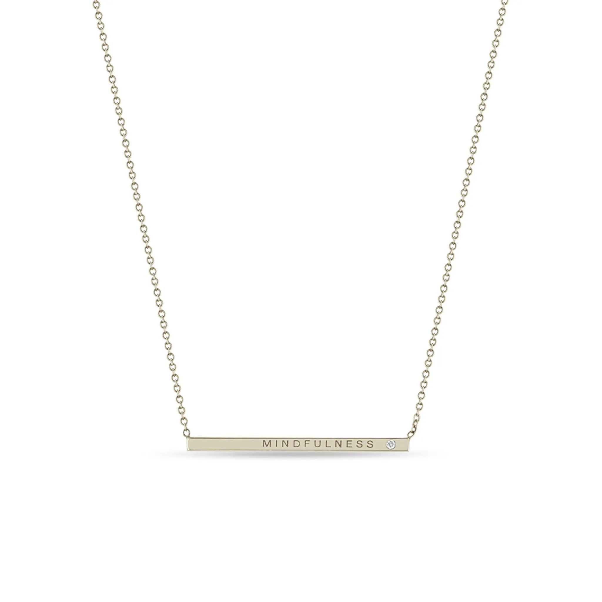 14k Engraved Thin ID Bar Necklace with Diamond