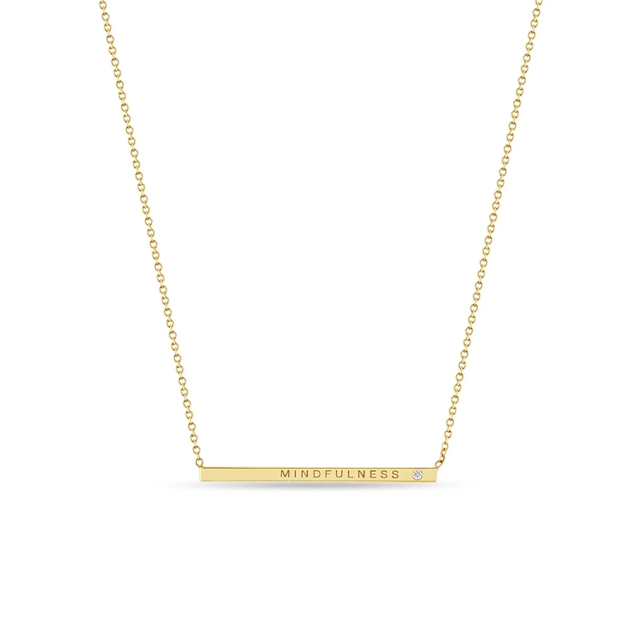 14k Engraved Thin ID Bar Necklace with Diamond