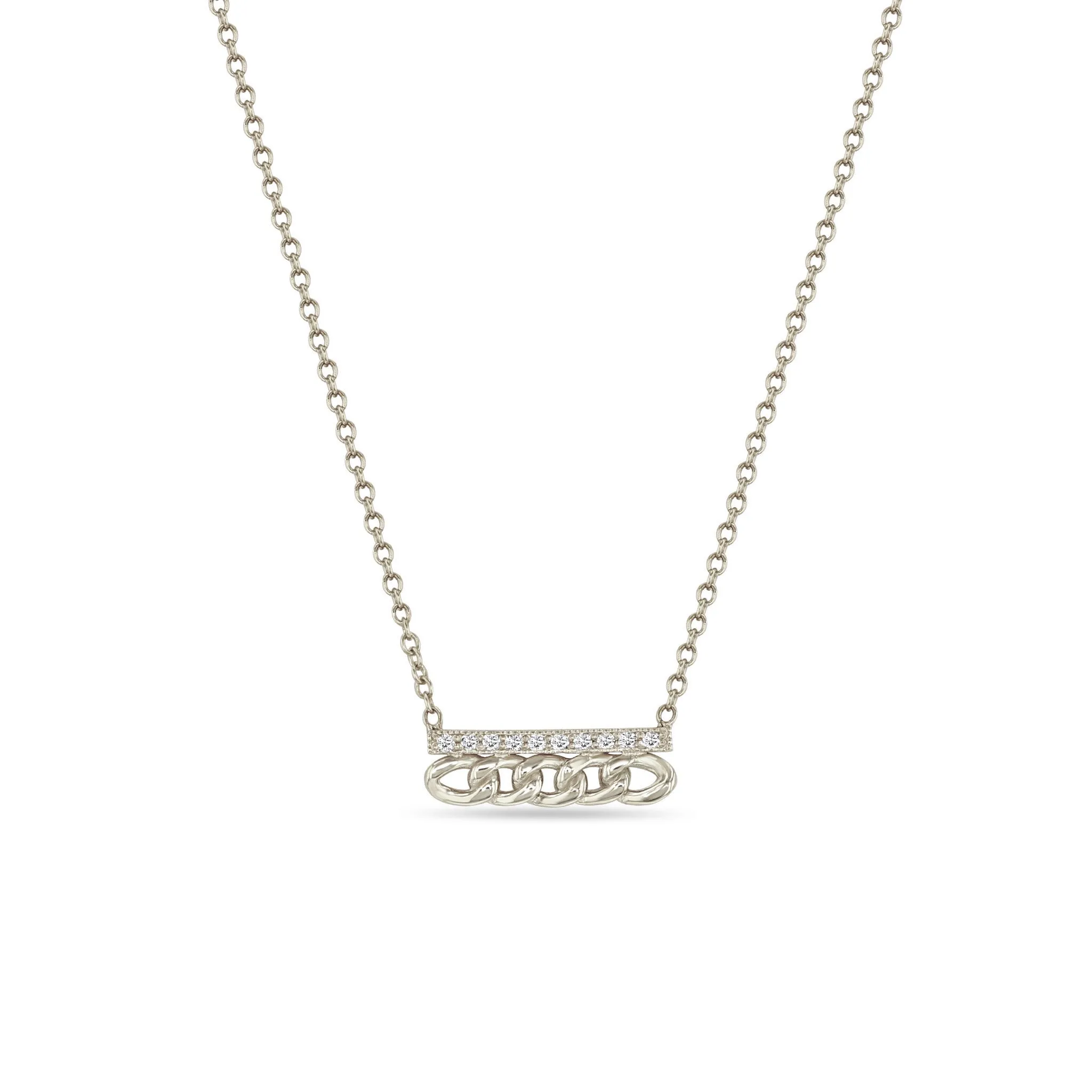 14k Small Curb Chain & Pavé Diamond Bar Necklace