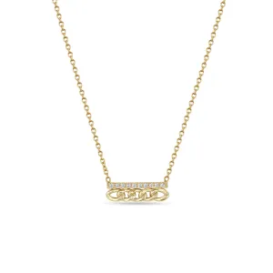 14k Small Curb Chain & Pavé Diamond Bar Necklace