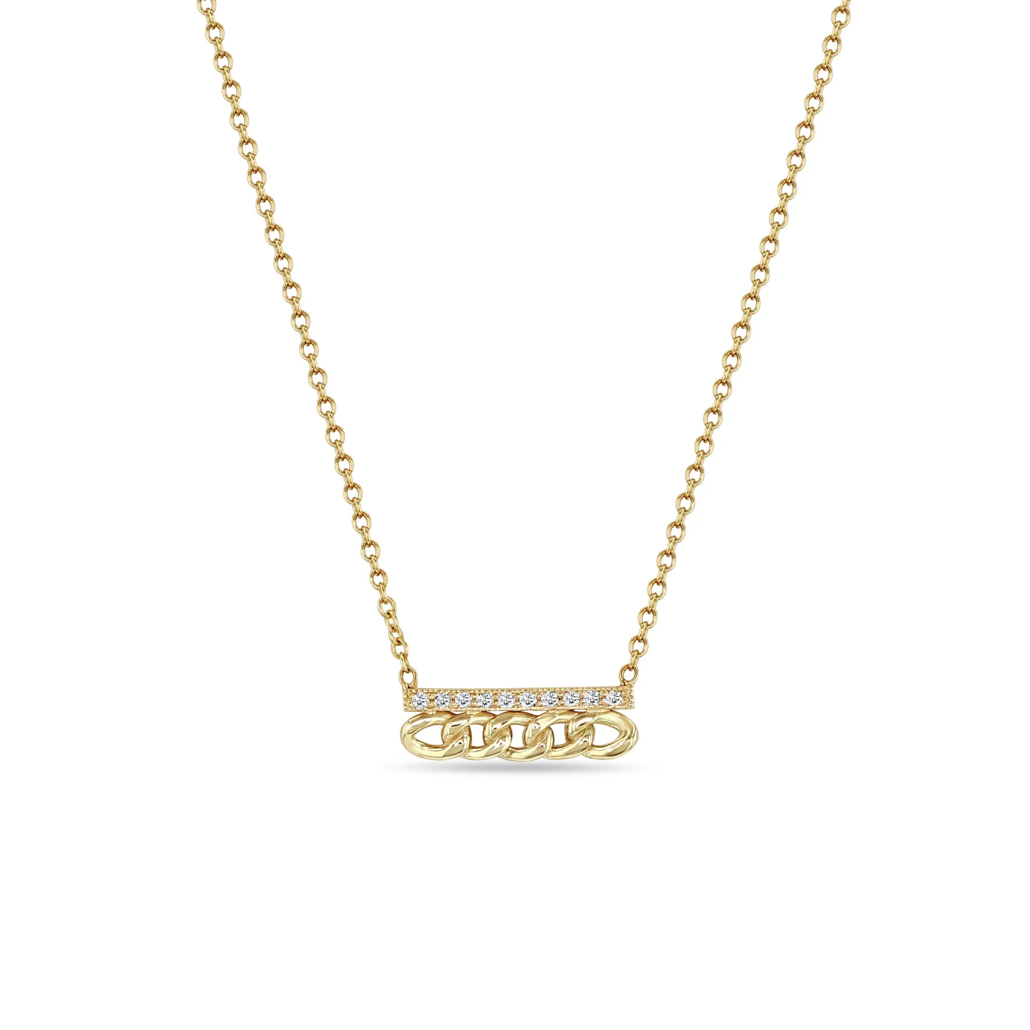 14k Small Curb Chain & Pavé Diamond Bar Necklace