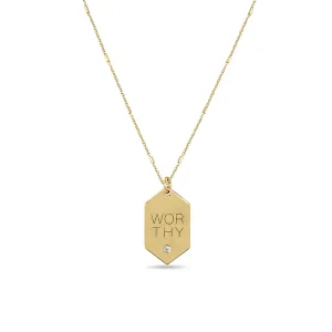 14k Small Worthy Elongated Hexagon Pendant on Bar & Cable Chain Necklace