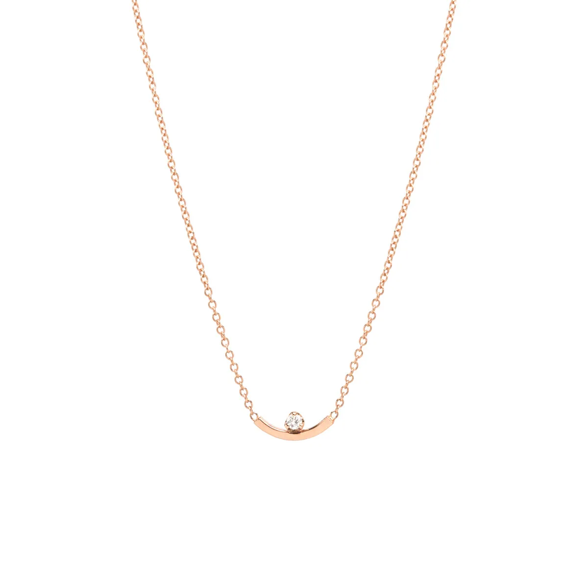 14k Tiny Curved Bar Prong Diamond Necklace