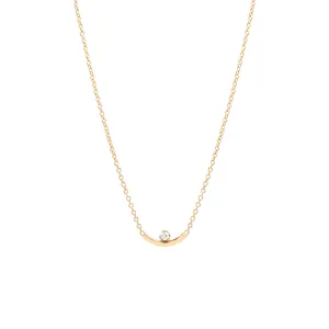 14k Tiny Curved Bar Prong Diamond Necklace