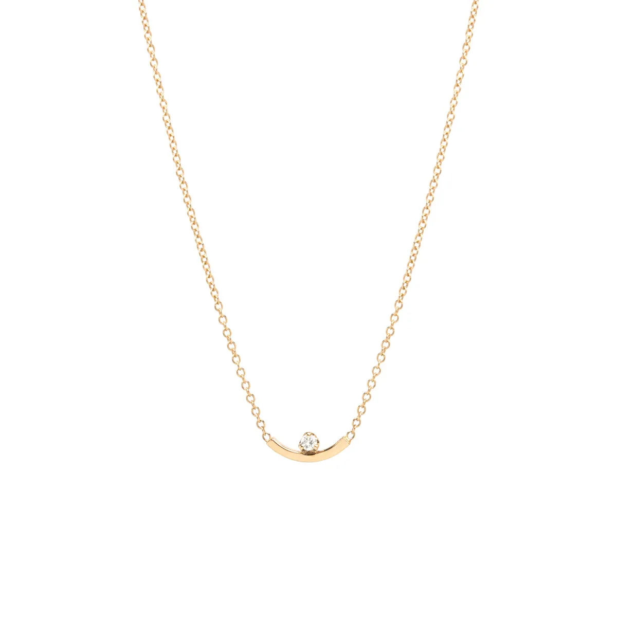 14k Tiny Curved Bar Prong Diamond Necklace