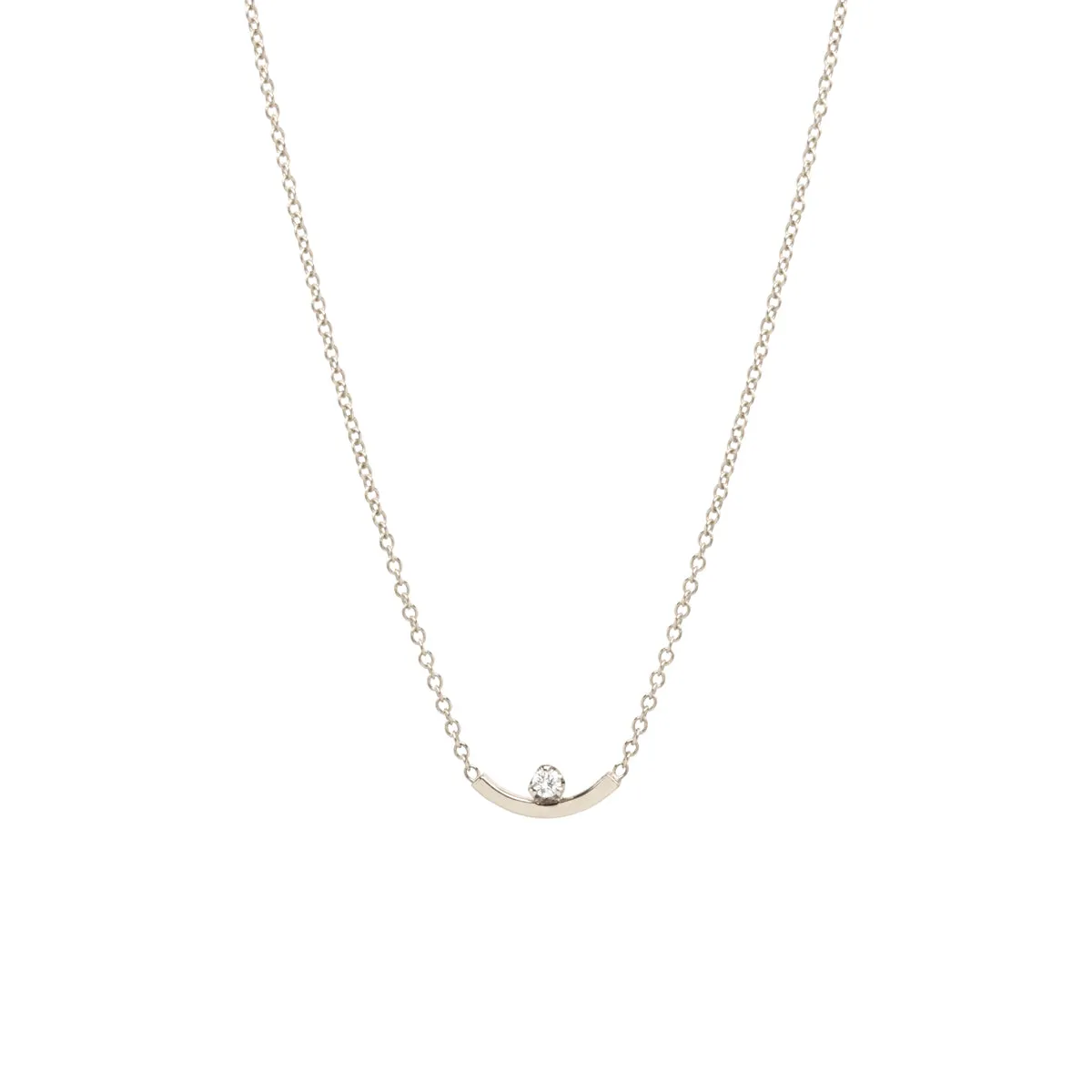 14k Tiny Curved Bar Prong Diamond Necklace