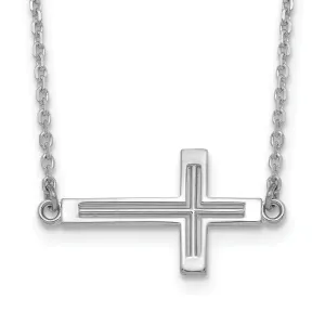 14k White Gold Polished Finish Sideway Cross Cut Out Design Pendant in a 19-Inch Cable Chain Necklace Set