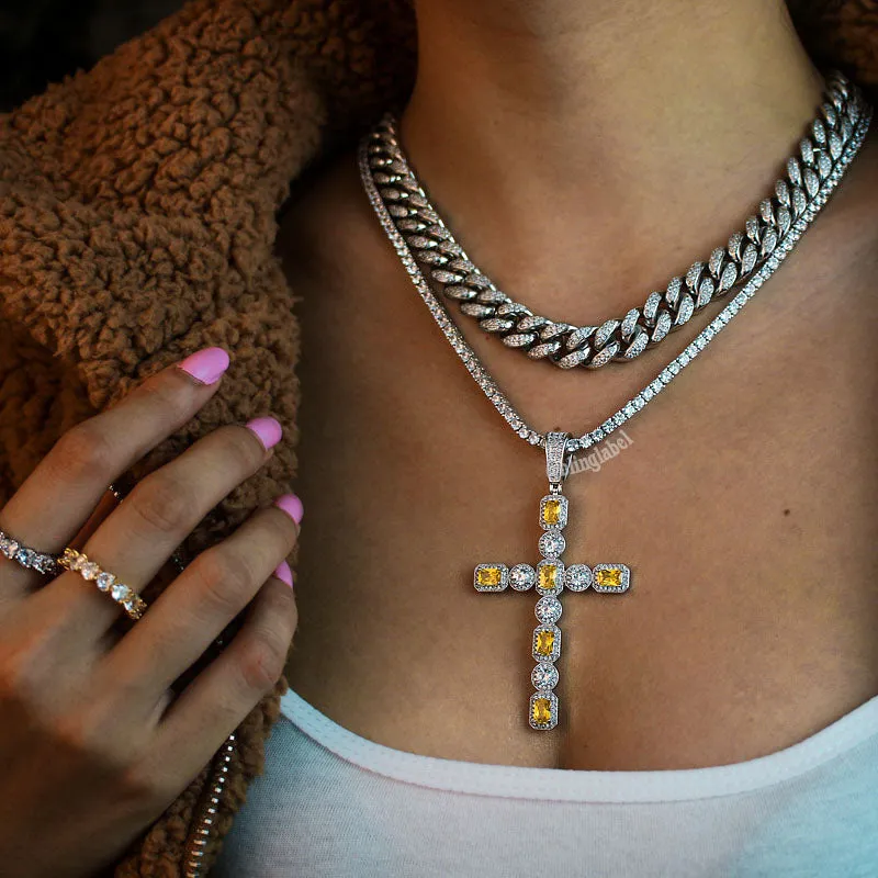 18K Royalty Diamond Cross Necklace Set in White Gold