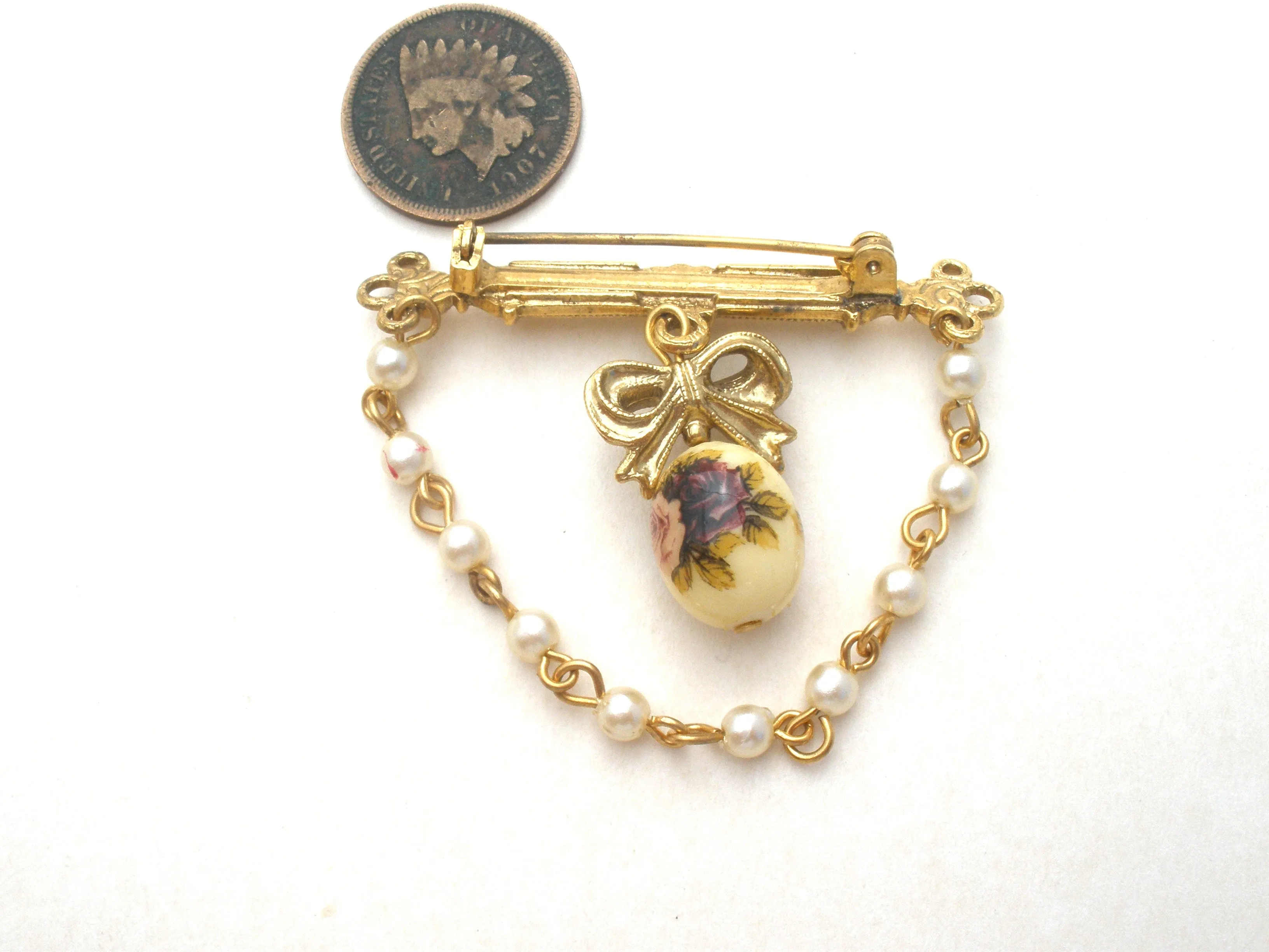 1928 Co Rose & Pearl Brooch Vintage