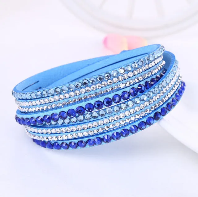 2016 New Leather Bracelet Rhinestone Crystal Bracelet Wrap Multilayer Bracelets for women feminino pulseras mulher Jewelry