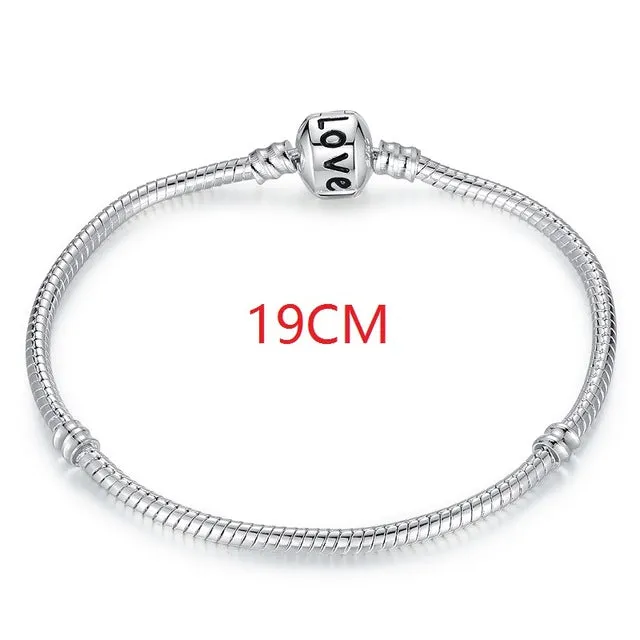 2017 Hot Silver Love Snake Chain Fit Original Bracelet Charm Bead Jewelry Gift For Men Women 16-21cm XCH1092