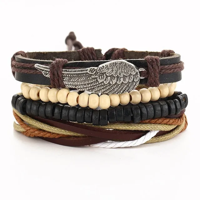 2017 New Brinco Rock Leather Bracelet Men Jewelry Wood Bead Bracelets For Women Vintage Punk Bracelets & Bangles Christmas Gift