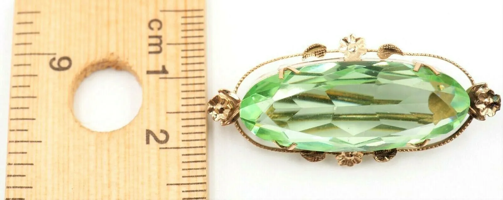 9ct Yellow Gold Green Paste Gemstone Vintage Brooch