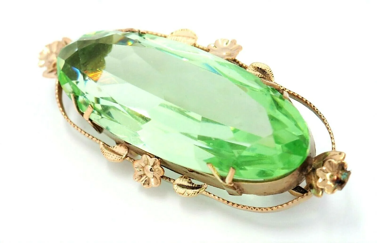 9ct Yellow Gold Green Paste Gemstone Vintage Brooch