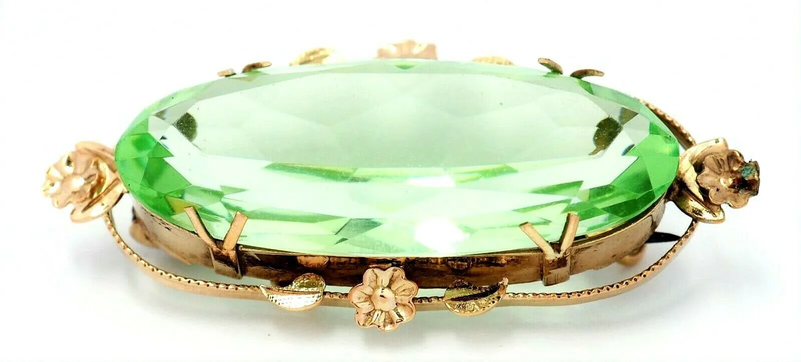 9ct Yellow Gold Green Paste Gemstone Vintage Brooch