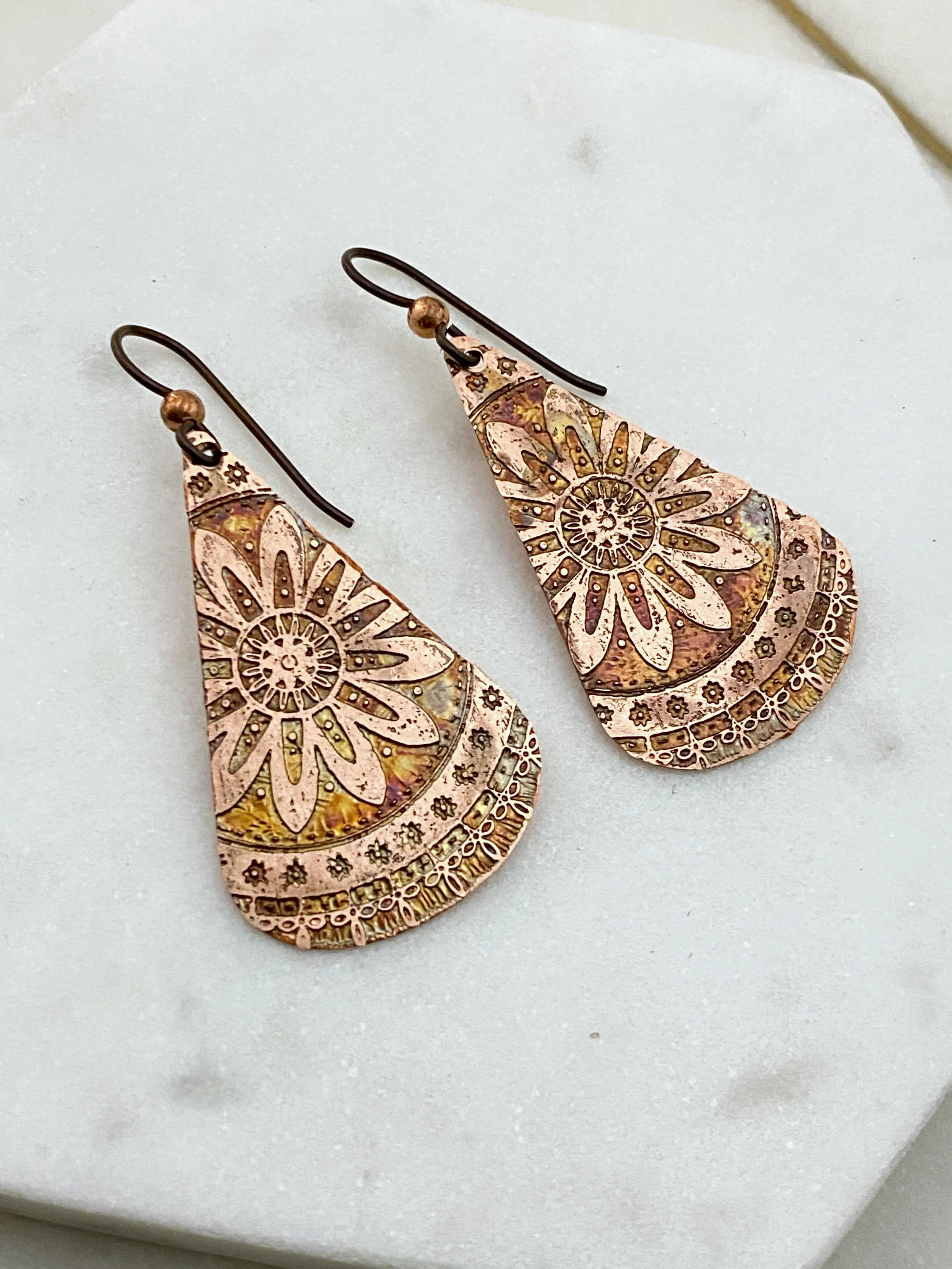 Acid  etched copper earring