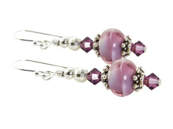 Amethyst Swirls Lampwork Earrings