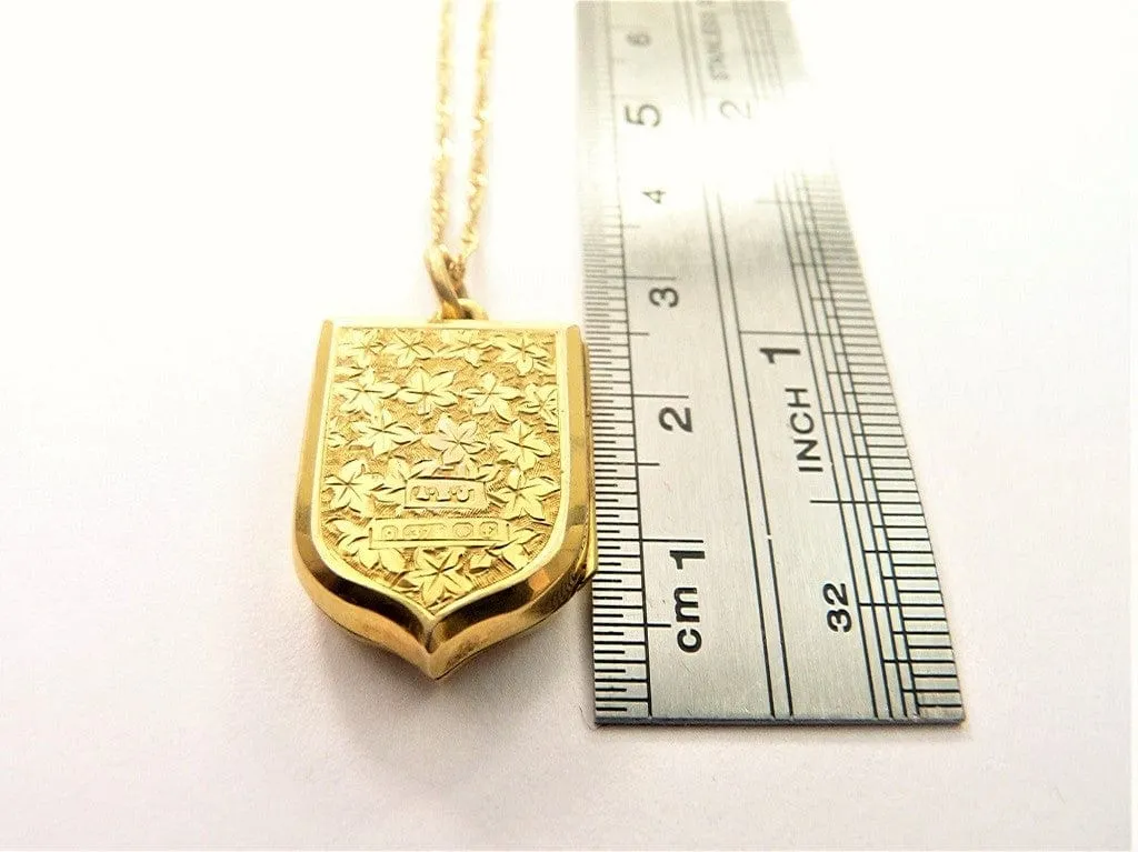 Antique Edwardian Fully Hallmarked Gold Locket Initials F M Ornate Gold Pendant 1905 Initials M F With 18 Inch Necklace