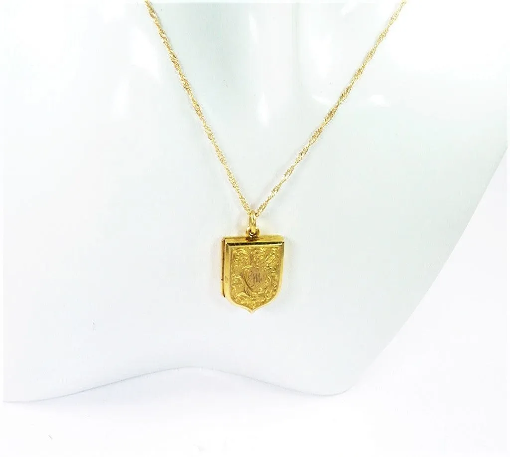 Antique Edwardian Fully Hallmarked Gold Locket Initials F M Ornate Gold Pendant 1905 Initials M F With 18 Inch Necklace