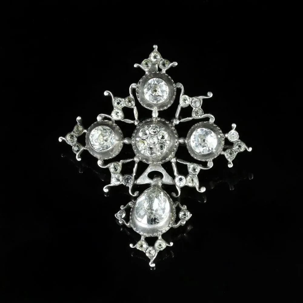 Antique Georgian Paste Cross Brooch Silver Circa 1780