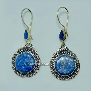 Antique Lapis Lazuli Handmade Earrings,