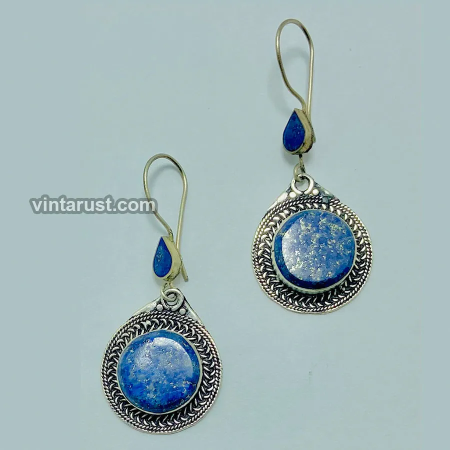 Antique Lapis Lazuli Handmade Earrings,