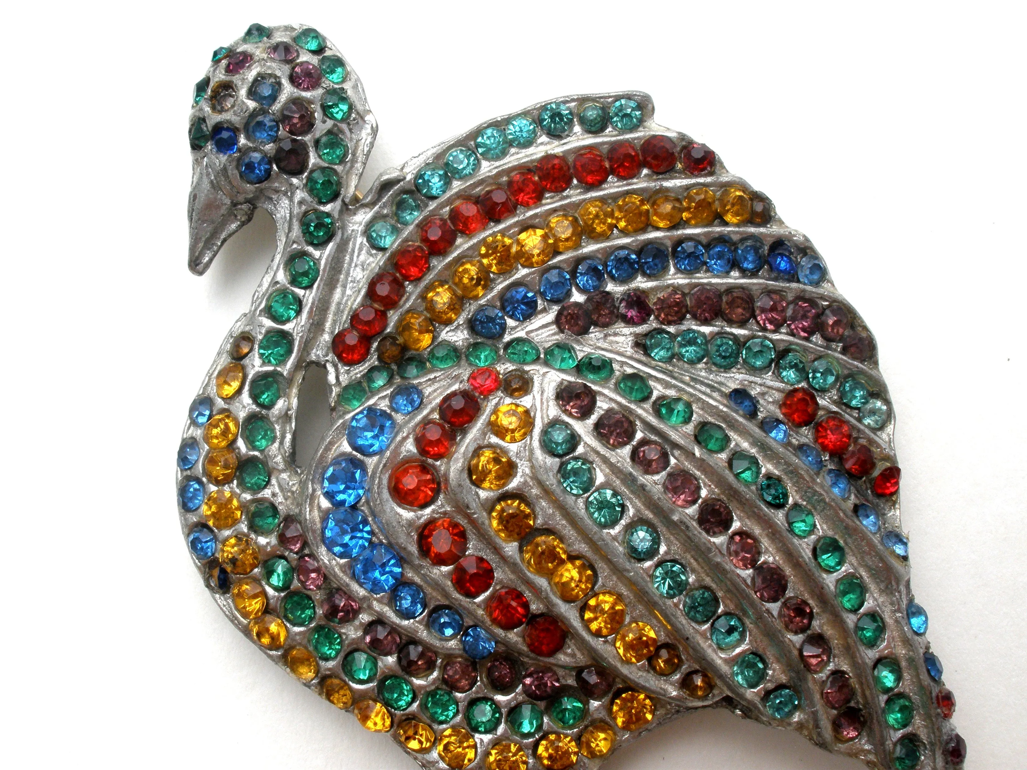 Art Deco Glass Rhinestone Flamingo Brooch Pin