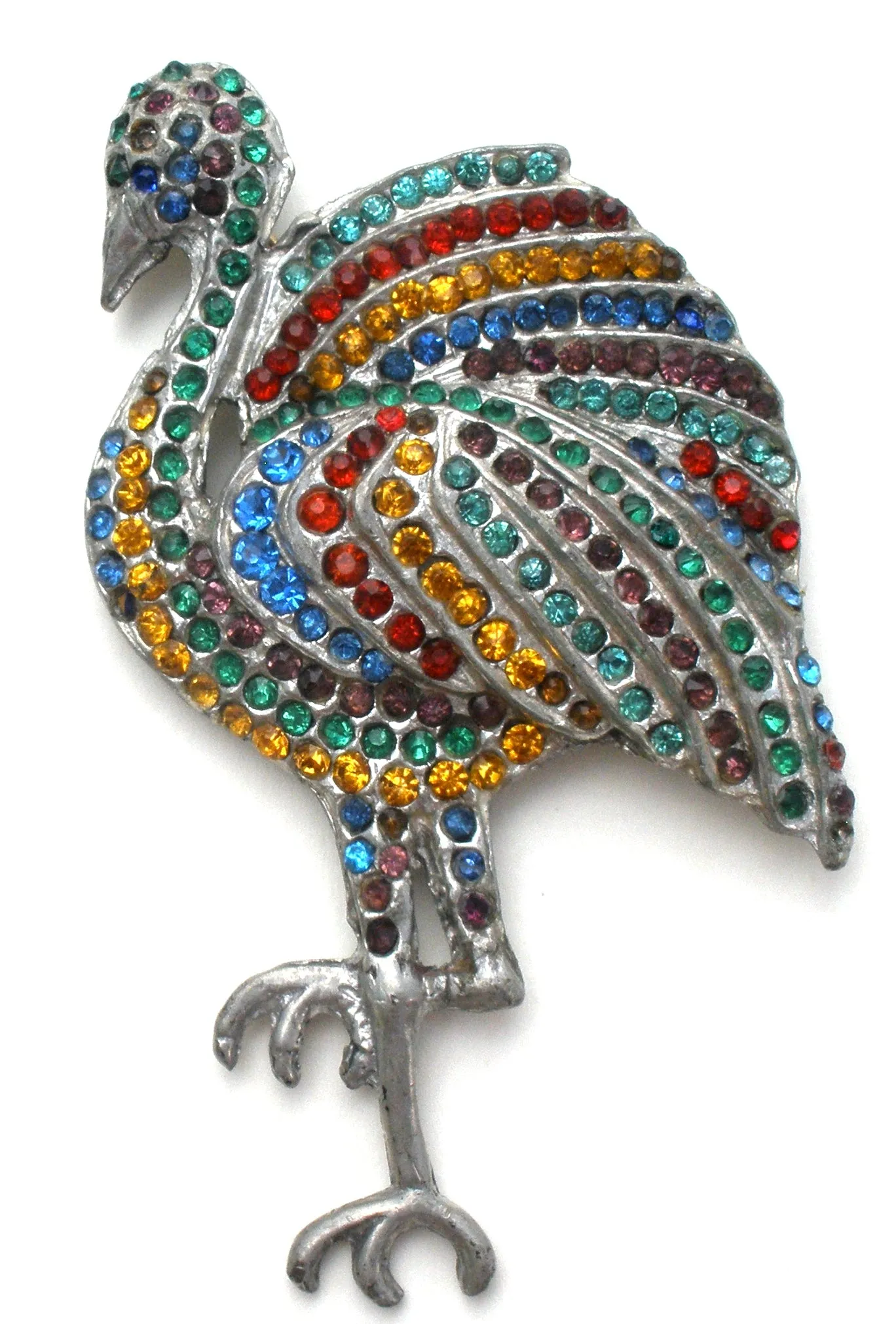 Art Deco Glass Rhinestone Flamingo Brooch Pin