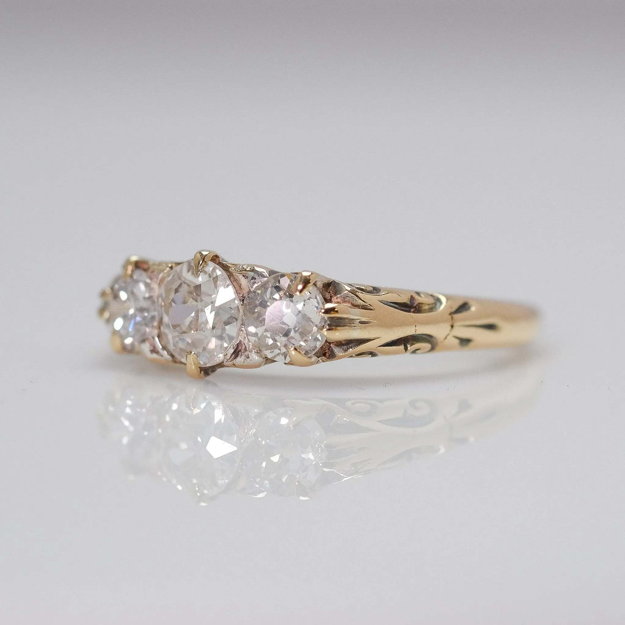 Art Deco Yellow Gold Three Stone Diamond Ring