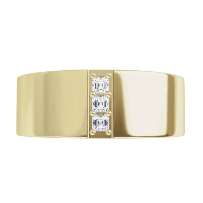 Asscher Cut Diamond Ravine Band - 8mm Recycled Gold Wedding band with diamondS