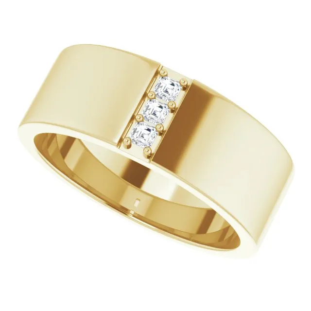 Asscher Cut Diamond Ravine Band - 8mm Recycled Gold Wedding band with diamondS