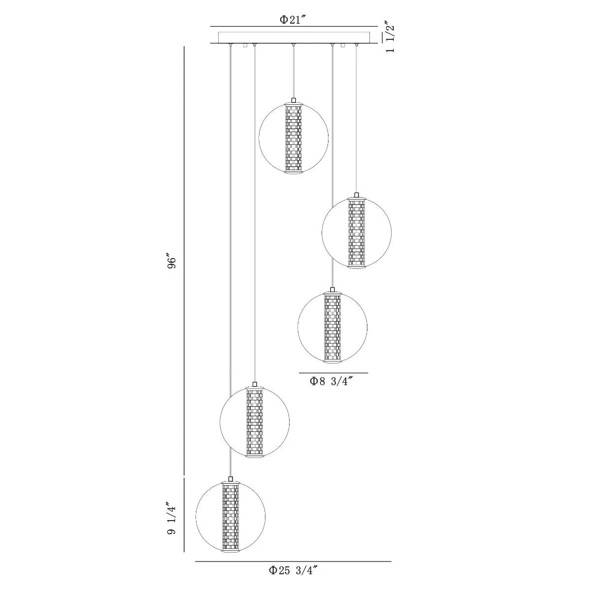 Atomo 5 Lights 26 in. LED Pendant Light Chrome Finish