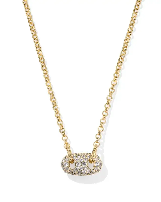 Bailey Gold Pave Short Pendant Necklace in White Crystal