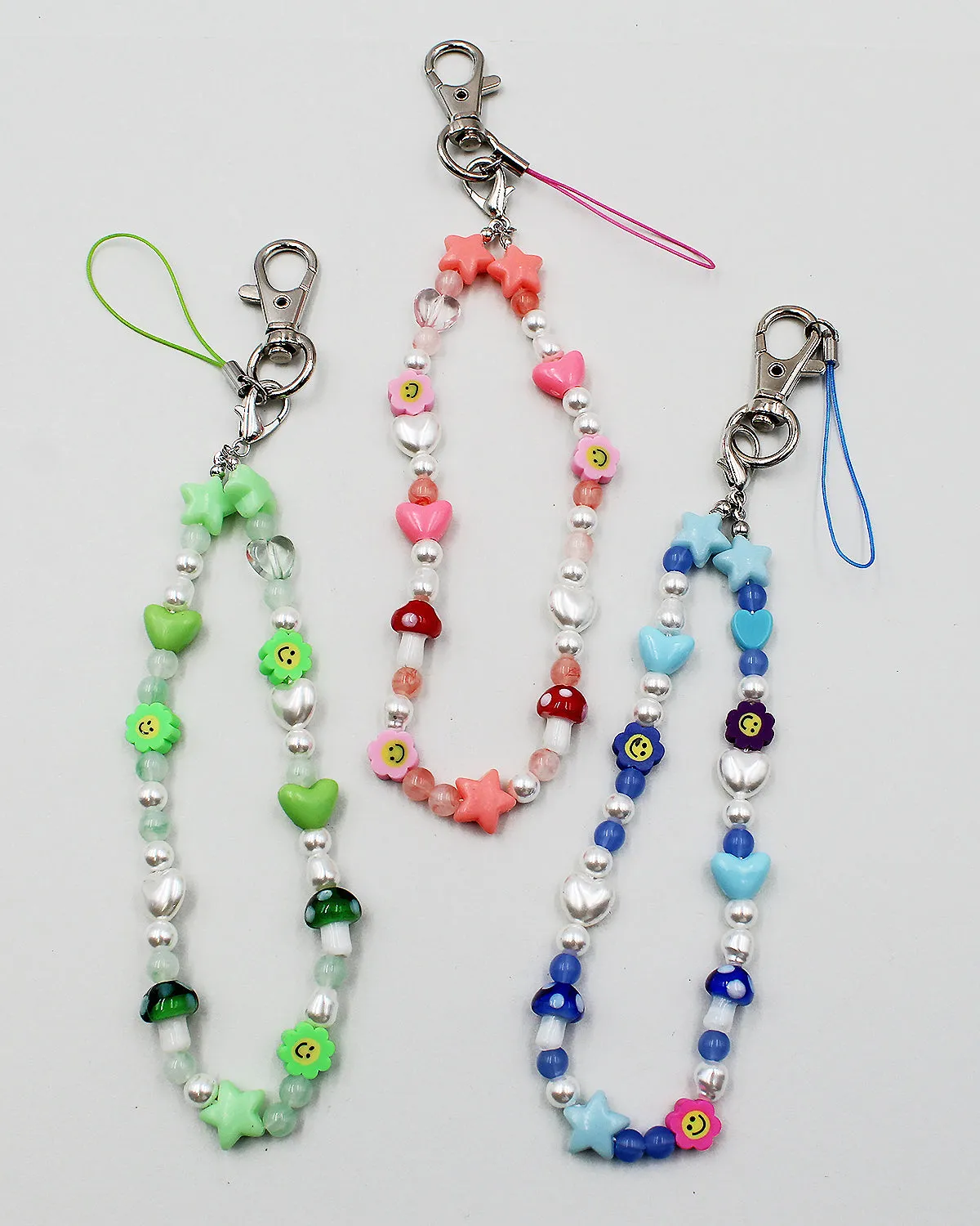 Beaded Strap with Key Chain Clip and Cell Phone Case Connector