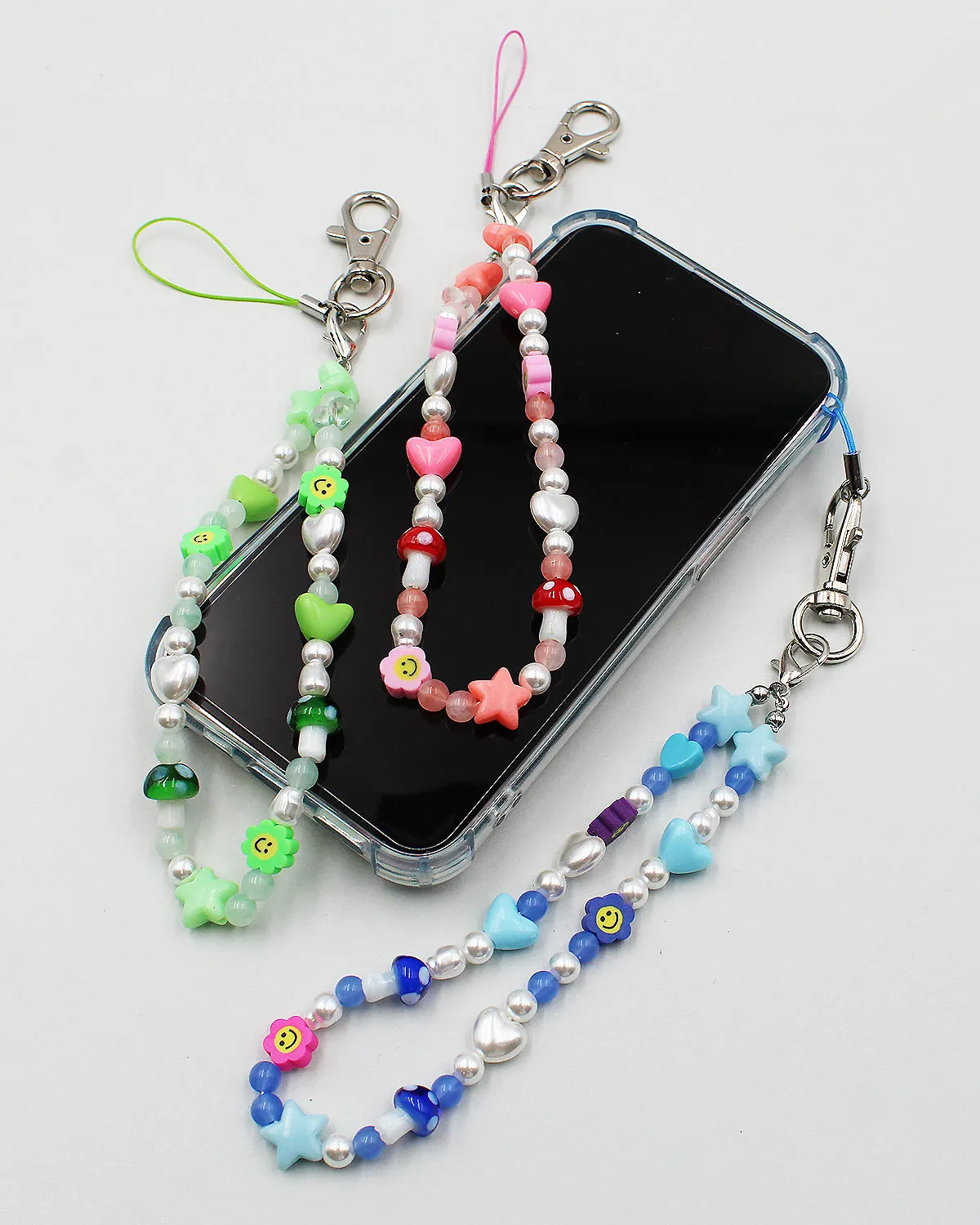 Beaded Strap with Key Chain Clip and Cell Phone Case Connector