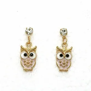 Betsey Johnson Owl Pink Enamel Rhinestone Earrings