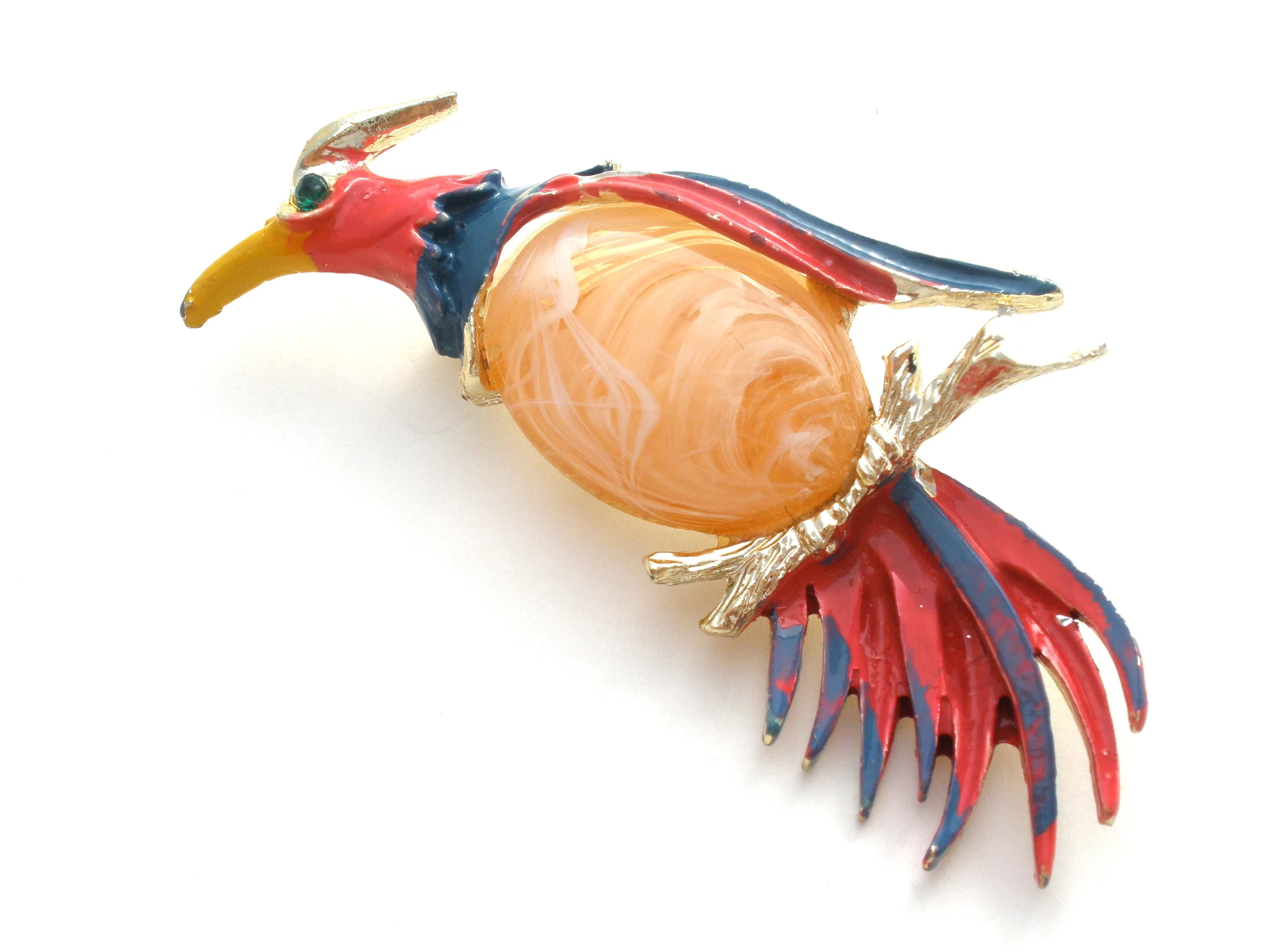 Bird Brooch with Jelly Belly & Enamel Vintage