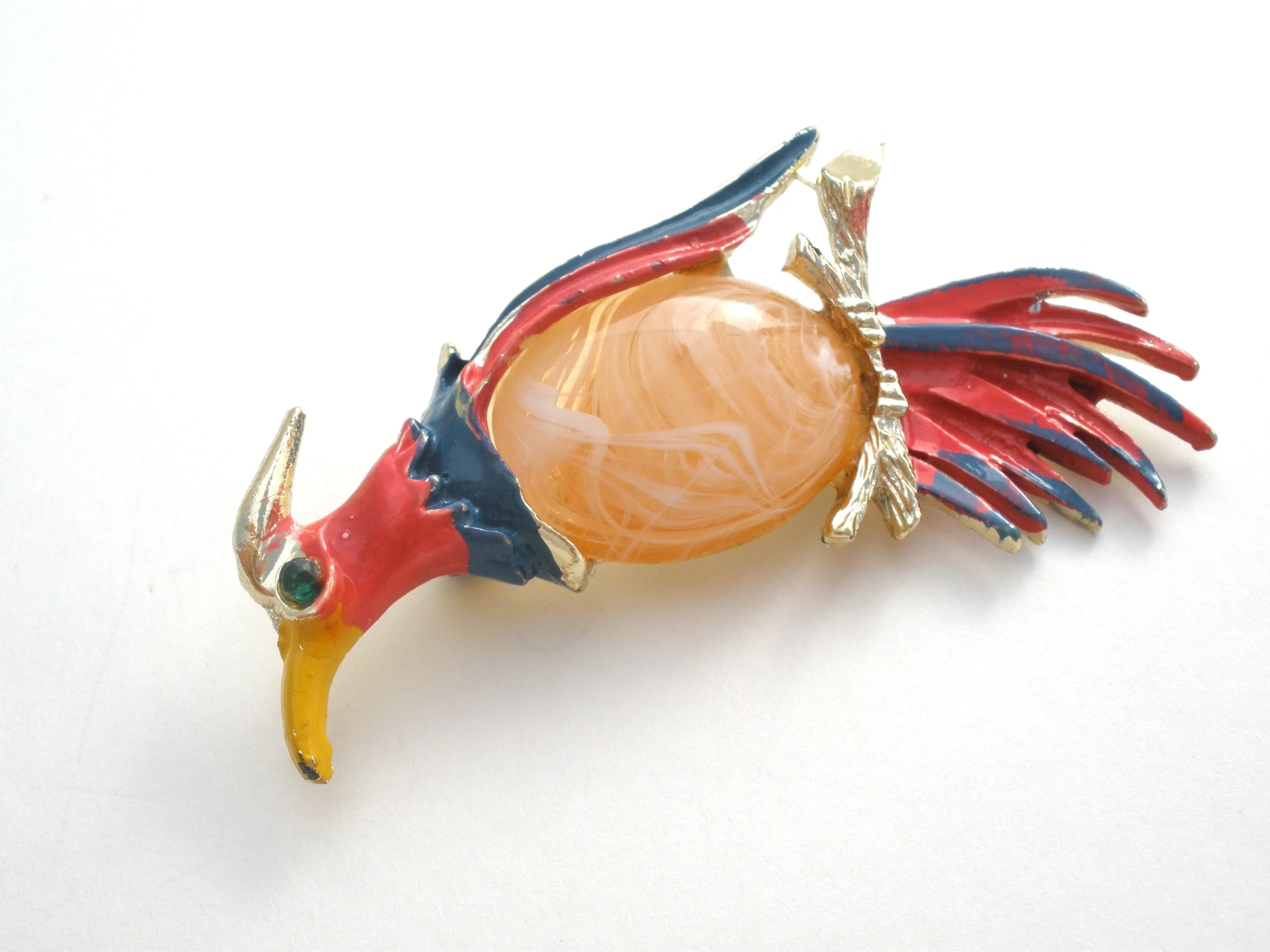 Bird Brooch with Jelly Belly & Enamel Vintage