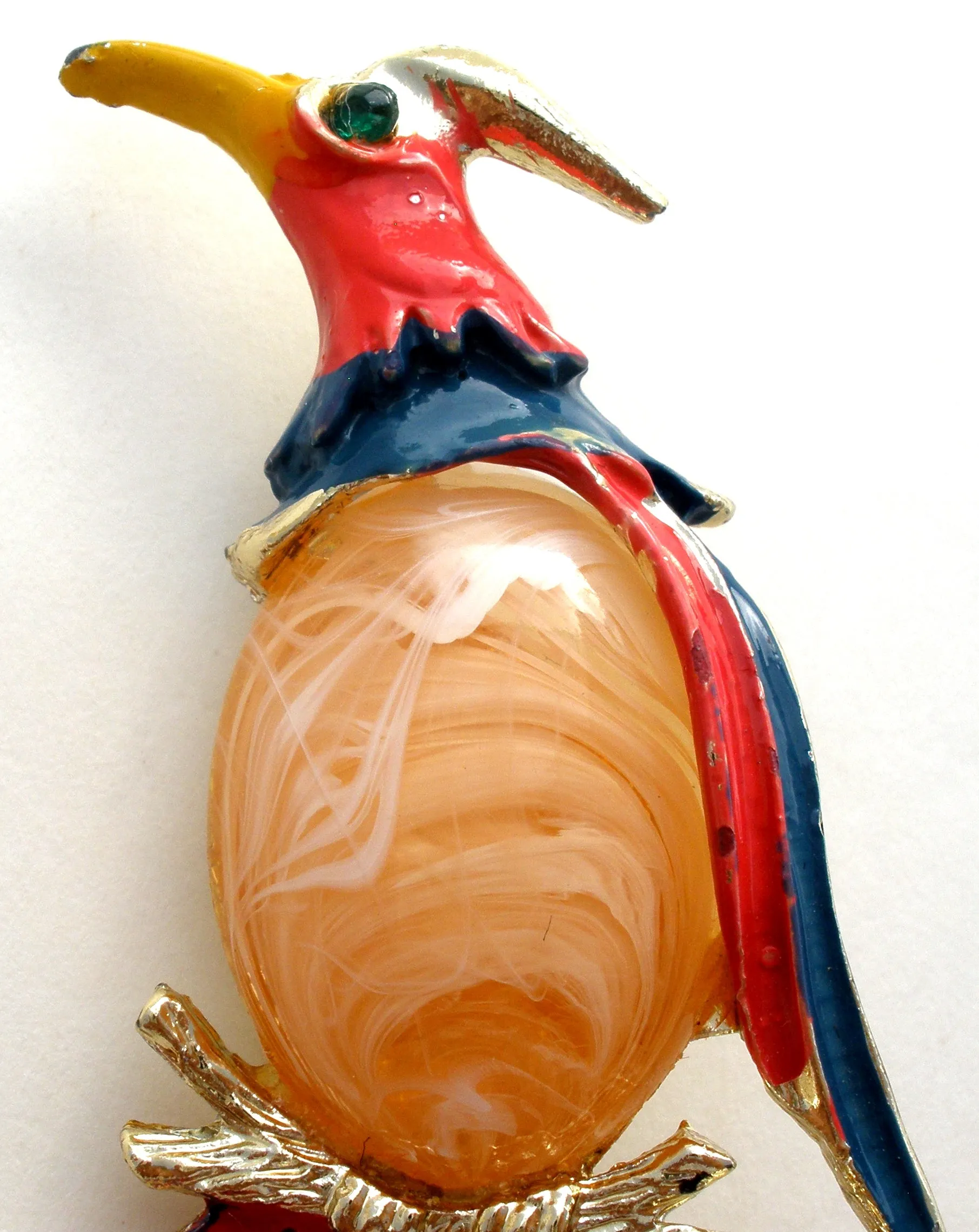 Bird Brooch with Jelly Belly & Enamel Vintage