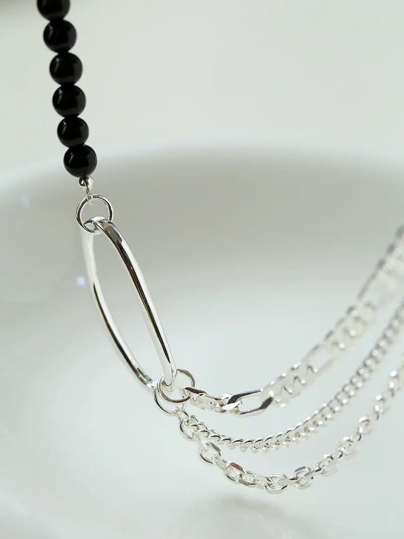 Black Agate Splicing Multi-layer Chain Necklace