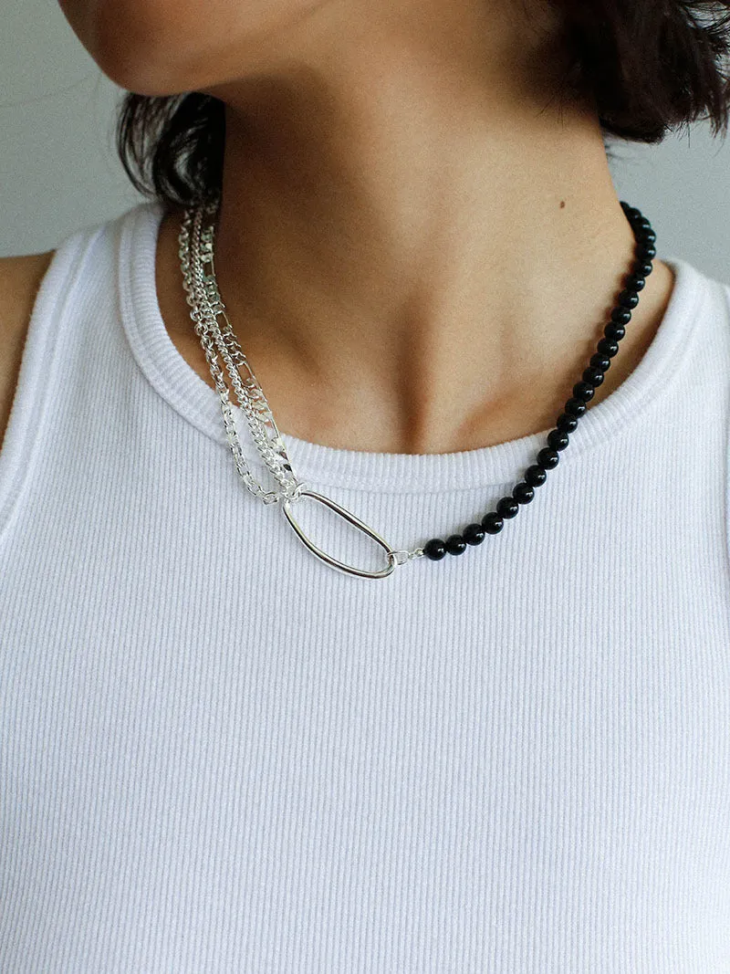 Black Agate Splicing Multi-layer Chain Necklace