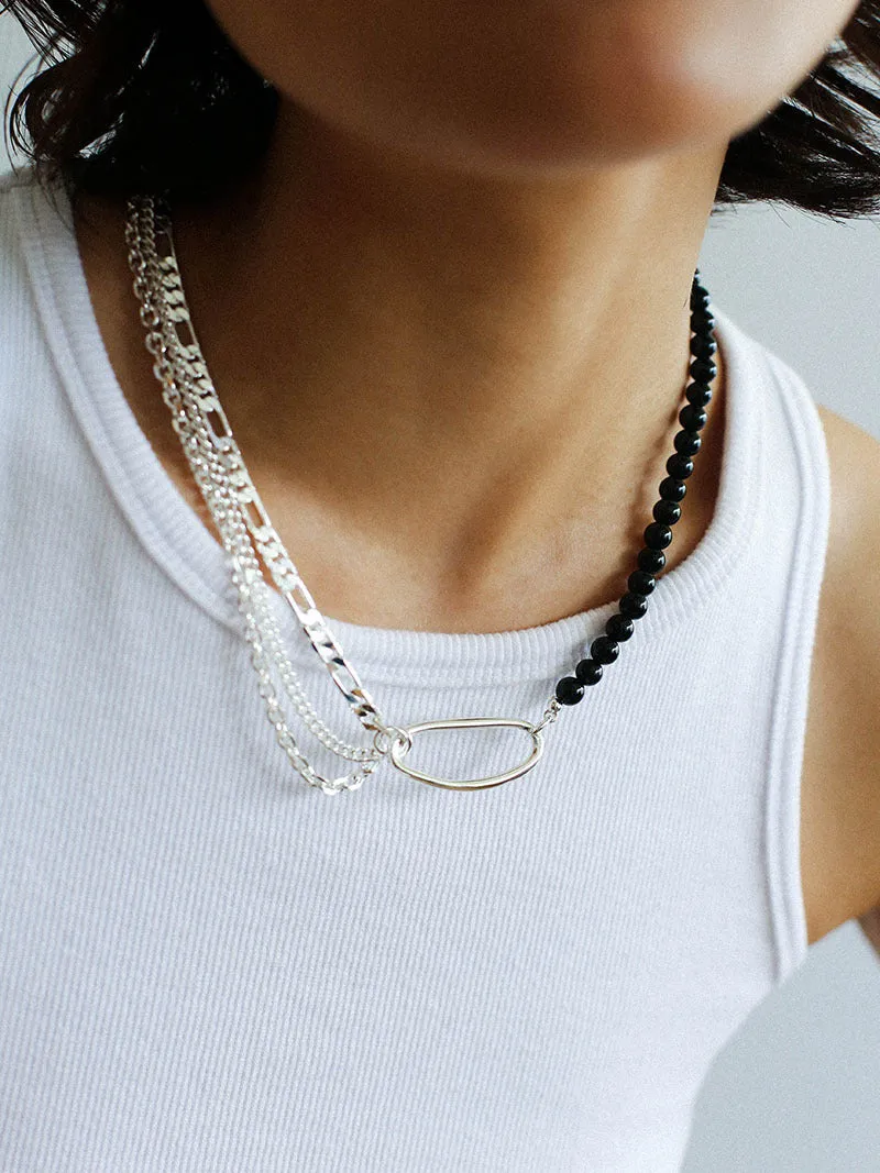 Black Agate Splicing Multi-layer Chain Necklace