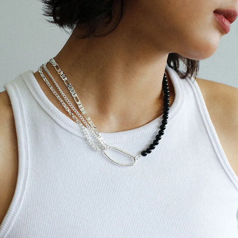 Black Agate Splicing Multi-layer Chain Necklace