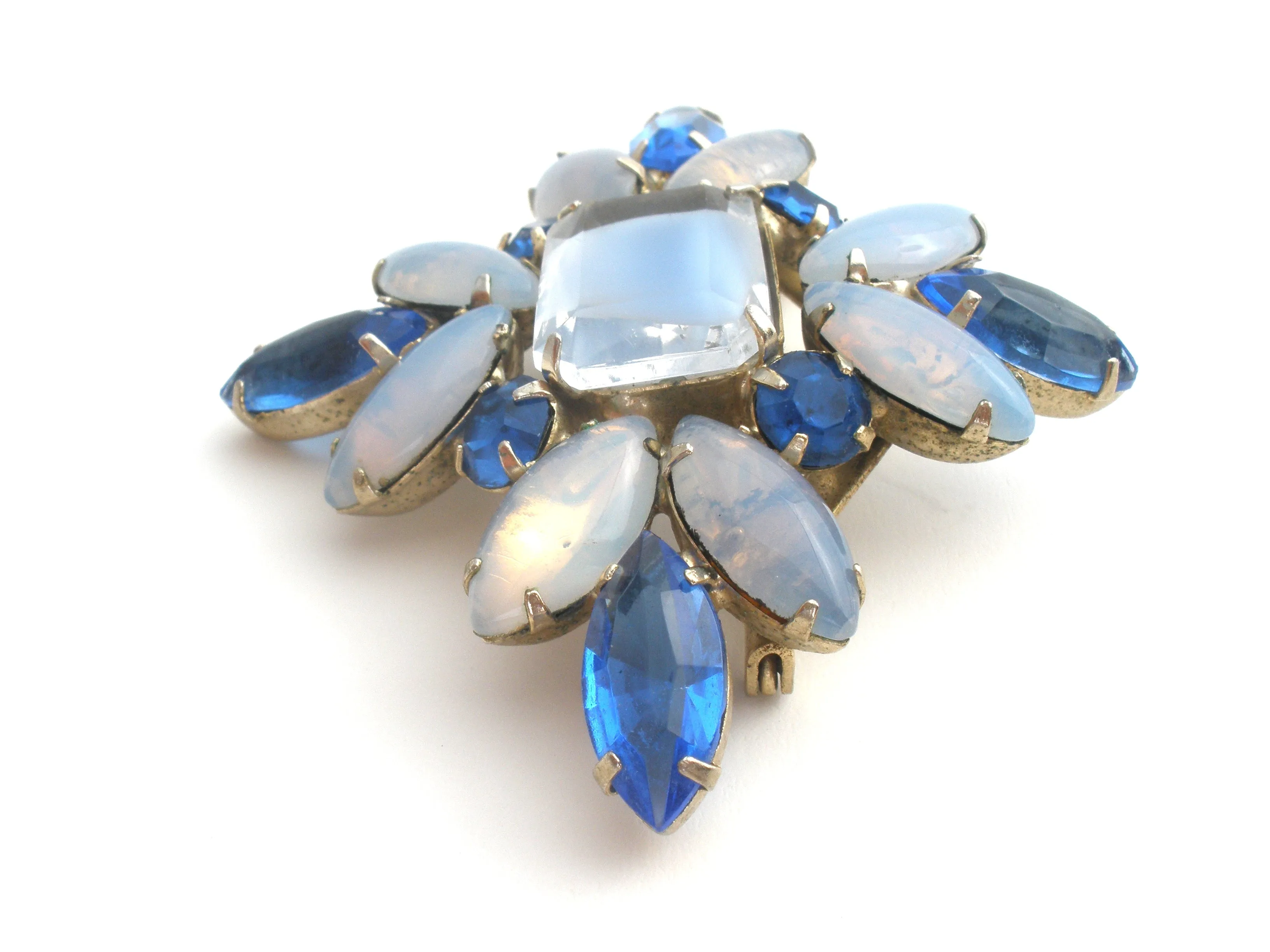 Blue Givre & Moonstone Rhinestone Brooch Pin